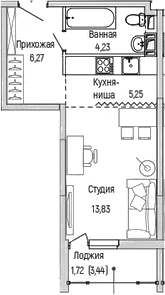 Планировка: Студия 29,6 м² в ЖК «Рига Хиллс»