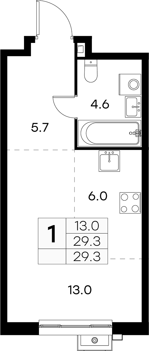 Планировка: Студия 29,3 м² в ЖК «Куркино 15»