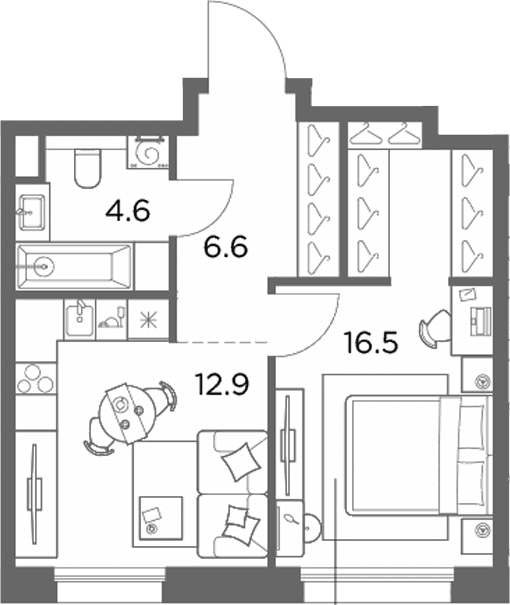 Планировка: 1-комнатная квартира 40,6 м² в ЖК «Станиславский»