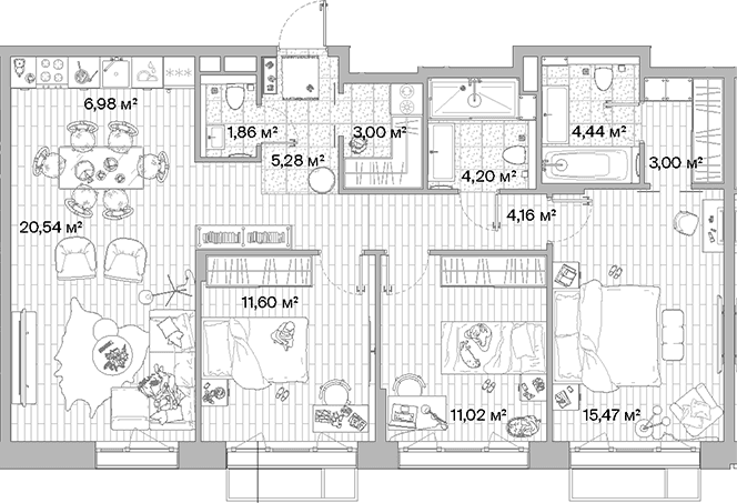 Планировка: Квартира евро-4 91,6 м² в ЖК «МЫС»