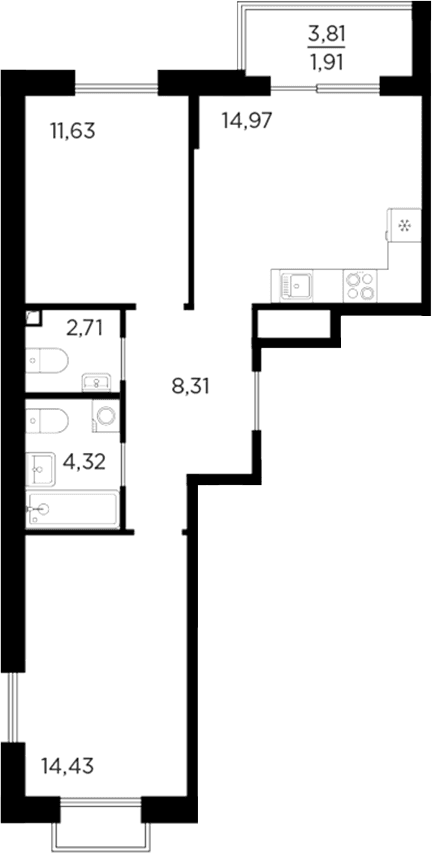 Планировка: 2-комнатная квартира 56,4 м² в ЖК «Респект»