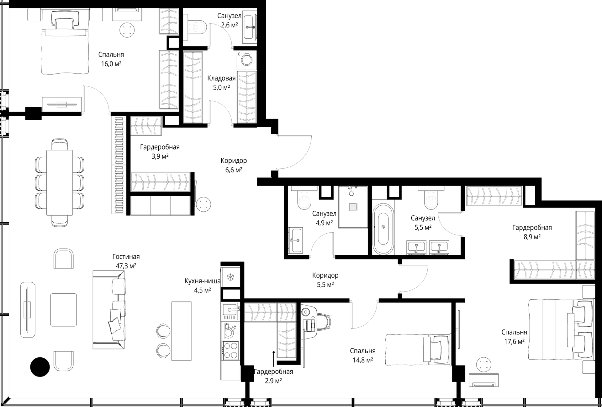 Планировка: Квартира евро-4 146 м² в ЖК «Слава»
