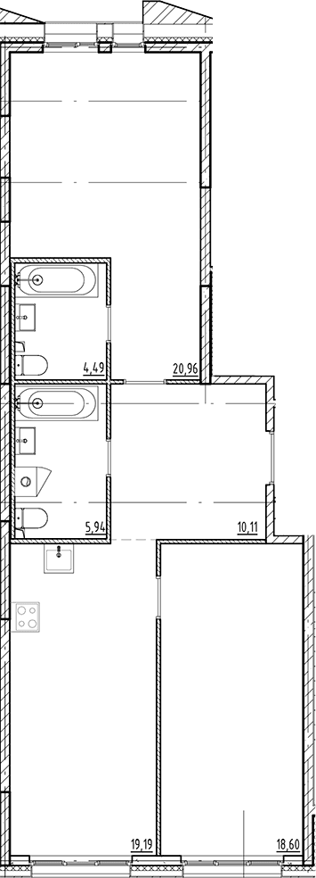 Планировка: Евротрёшка 79,3 м² в ЖК «Галерная Гавань»