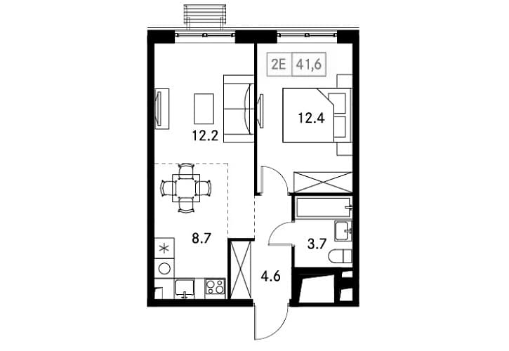 Планировка: Евродвушка 41,6 м² в ЖК «Новый Зеленоград»