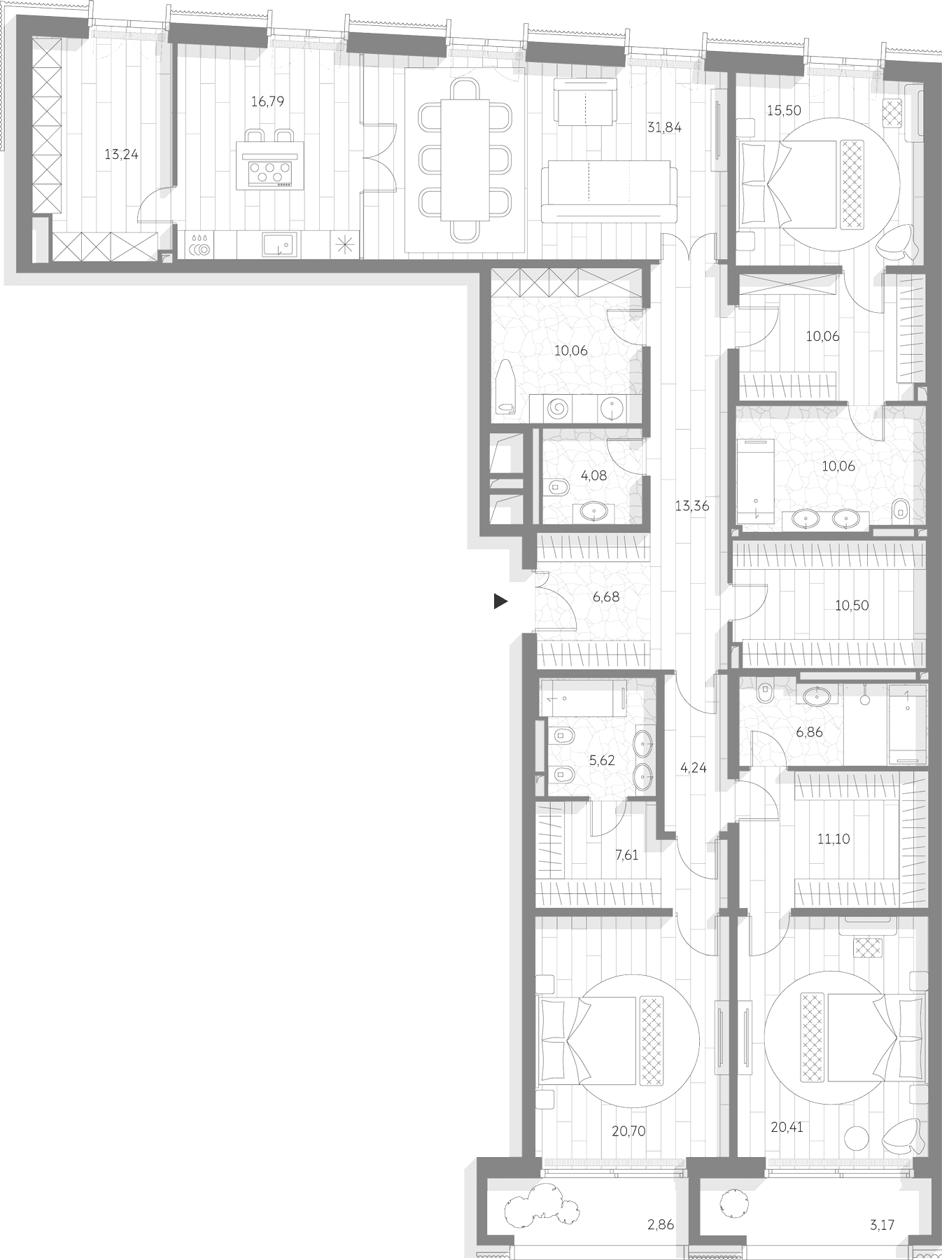 Планировка: Квартира евро-5 218,7 м² в ЖК «Люче»