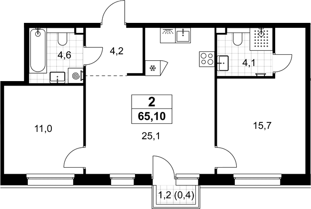 Планировка: Евротрёшка 64,7 м² в ЖК «Хольм»