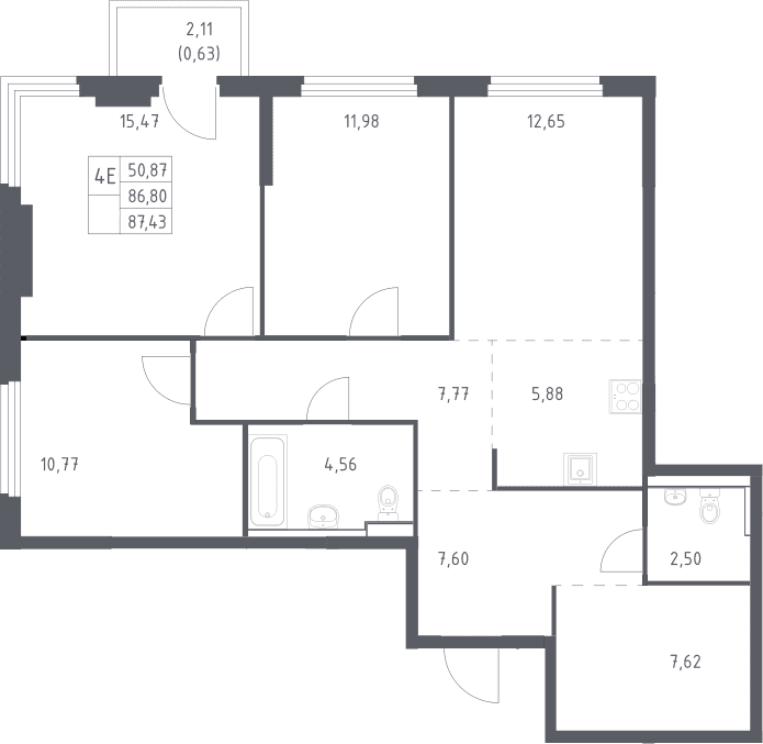 Планировка: Квартира евро-4 86,8 м² в ЖК «Пригород Лесное»