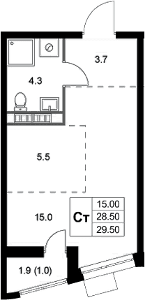 Планировка: Студия 28,5 м² в ЖК «Легенда Коренево»