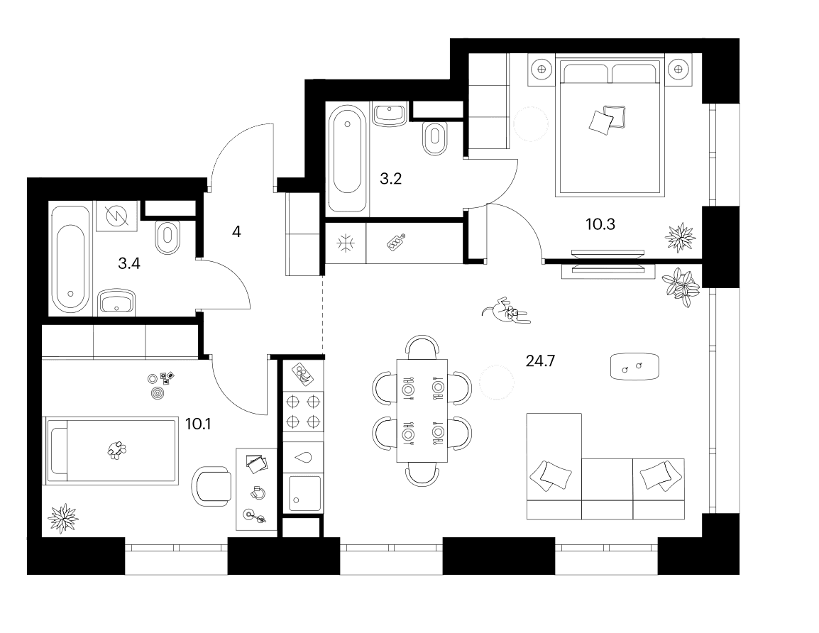 Планировка: 2-комнатная квартира 55,7 м² в ЖК «Строгино 360»