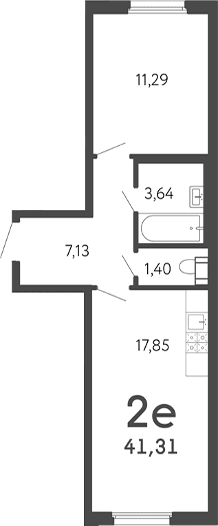 Планировка: Евродвушка 41,3 м² в ЖК «17 линия»