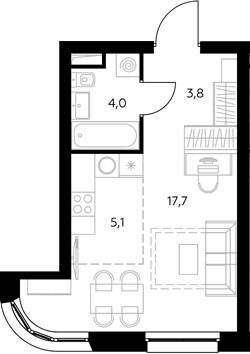 Планировка: Студия 30,8 м² в ЖК «Адмирал»