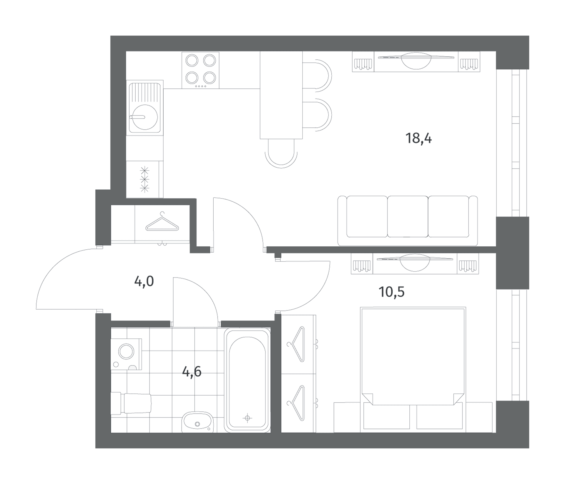 Планировка: Евродвушка 37,5 м² в ЖК «Новый Питер»