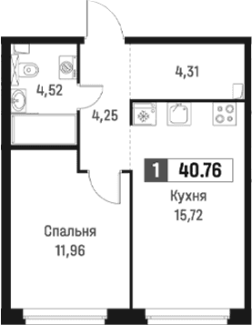 Планировка: Евродвушка 40,8 м² в ЖК «Максималист»