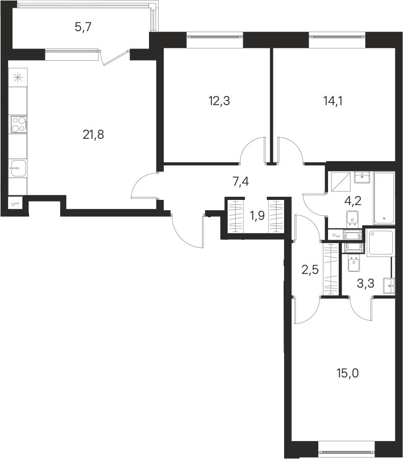 Планировка: Квартира евро-4 82,5 м² в ЖК «М36»