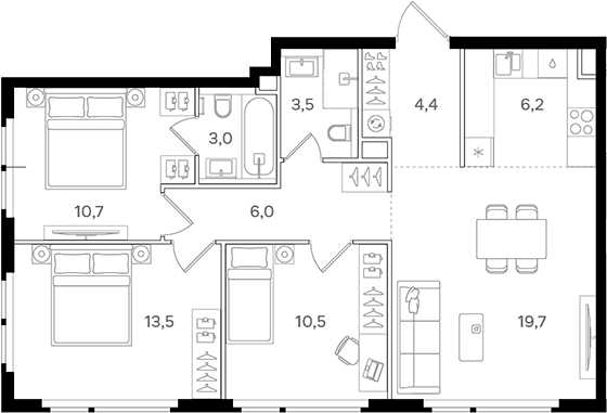 Планировка: Квартира евро-4 77,5 м² в ЖК «НАЗАРЕ»