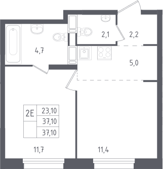 Планировка: Евродвушка 37,1 м² в ЖК «Ольховый квартал»