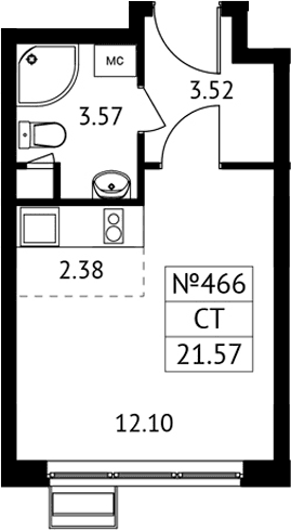 Планировка: Студия 21,6 м² в ЖК «Новотомилино»