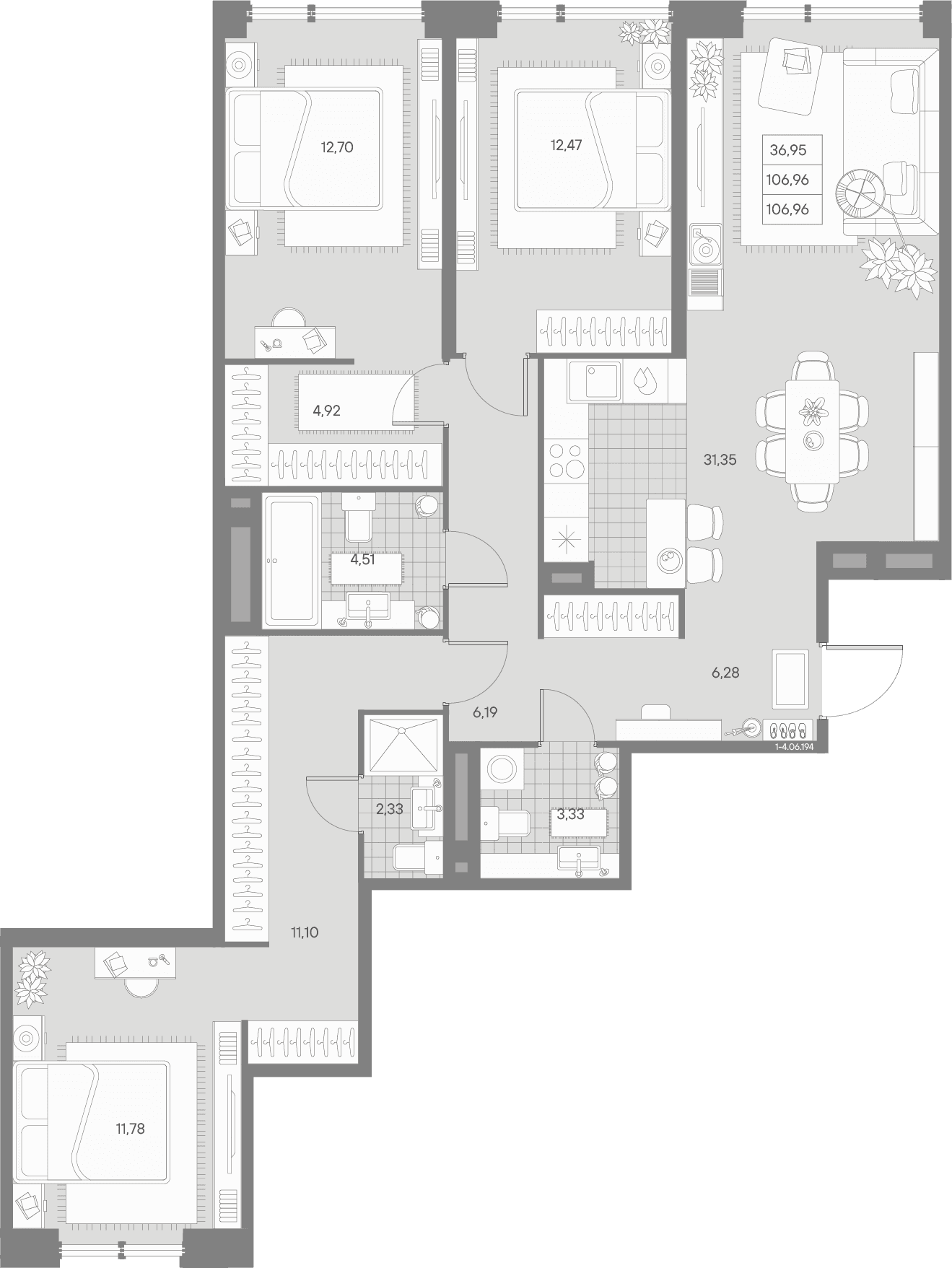 Планировка: Квартира евро-4 107 м² в ЖК «АВАНТ»