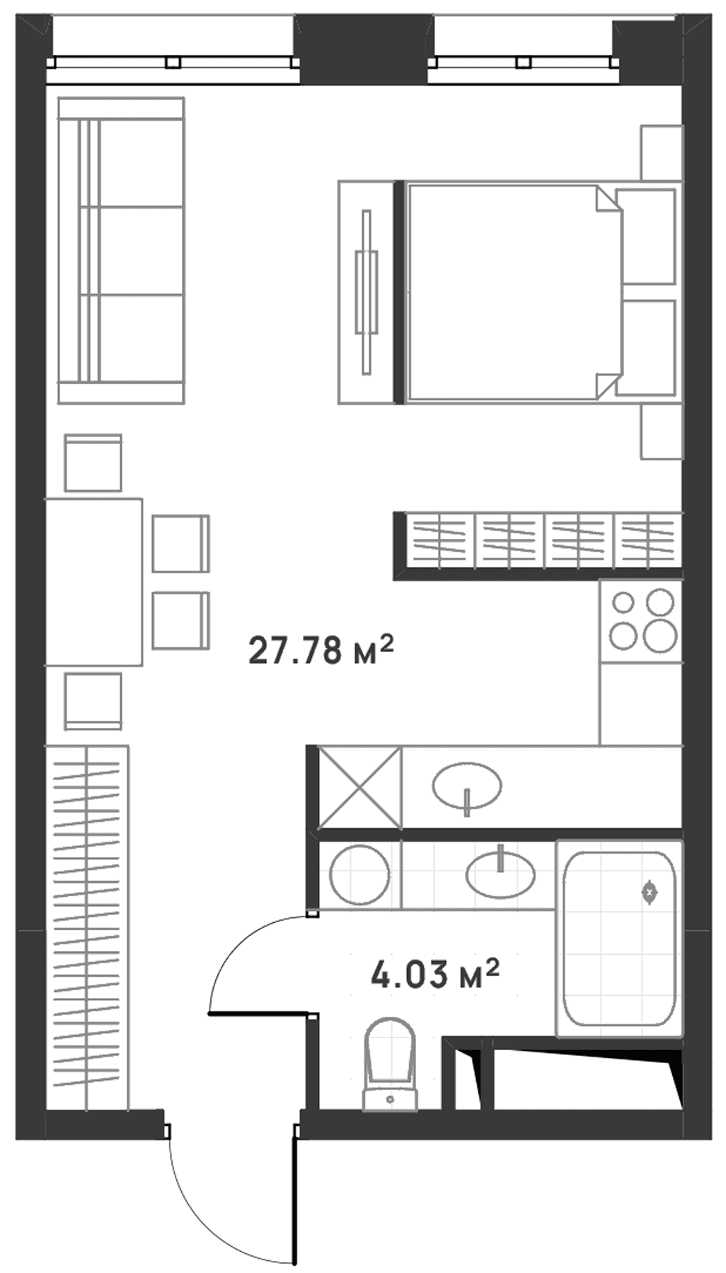 Планировка: Студия 31,8 м² в ЖК «Дюна»