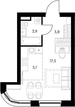 Планировка: Студия 30,7 м² в ЖК «Адмирал»