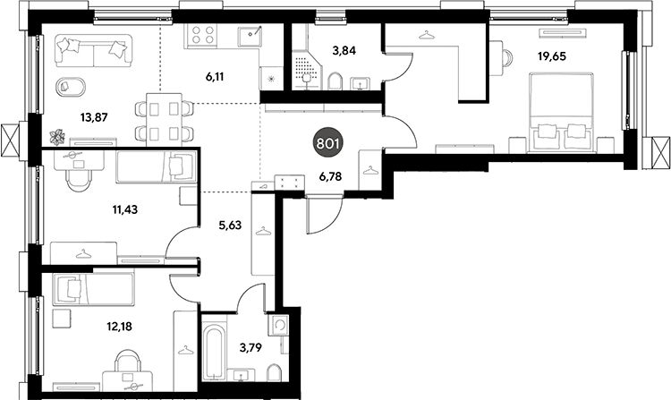 Планировка: Квартира евро-4 83,3 м² в ЖК «ЭВО»