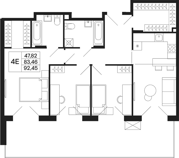 Планировка: Квартира евро-4 83,5 м² в ЖК «Базаева 11»