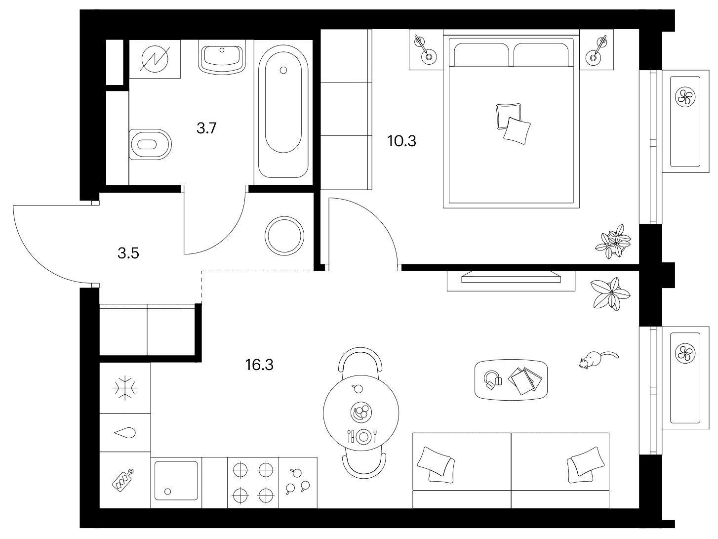 Планировка: 1-комнатная квартира 33,8 м² в ЖК «Ярославский»