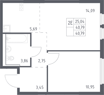 Планировка: Евродвушка 40,8 м² в ЖК «Пригород Лесное»