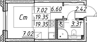 Планировка: Студия 19,4 м² в ЖК «Цивилизация на Неве»