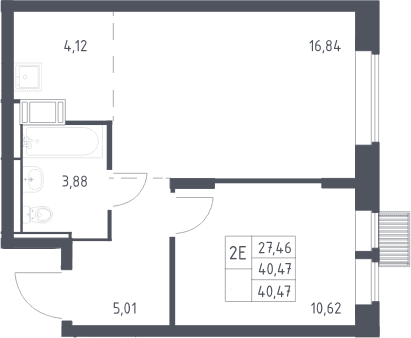 Планировка: Евродвушка 40,5 м² в ЖК «Большое Путилково»