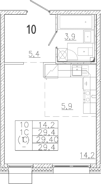 Планировка: Студия 29,4 м² в ЖК «Лисино»