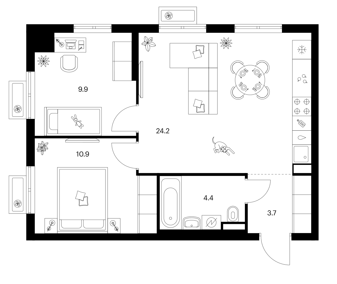 Планировка: 2-комнатная квартира 53,1 м² в ЖК «Ярославский»