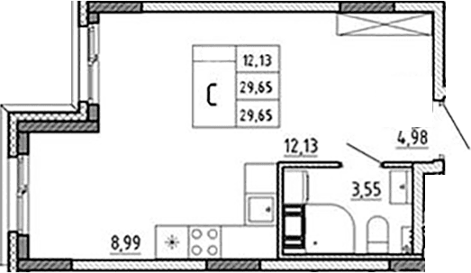 Планировка: Студия 29,7 м² в ЖК «Аннино Сити»
