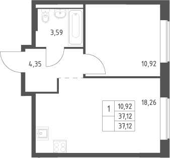 Планировка: Евродвушка 37,1 м² в ЖК «Большое Юрлово»