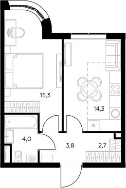 Планировка: 1-комнатная квартира 41,2 м² в ЖК «Адмирал»