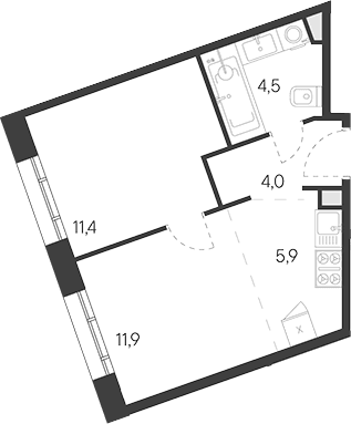 Планировка: Евродвушка 37,7 м² в ЖК «Родина Переделкино»