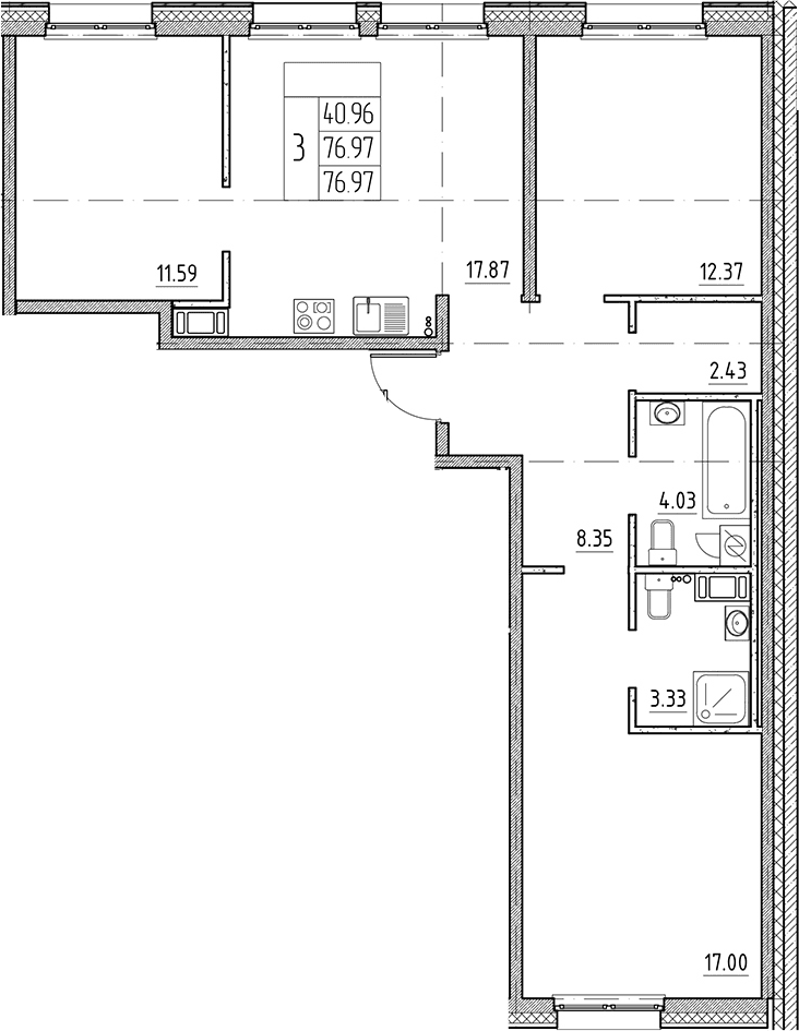 Планировка: Квартира евро-4 77 м² в ЖК «Сезоны»