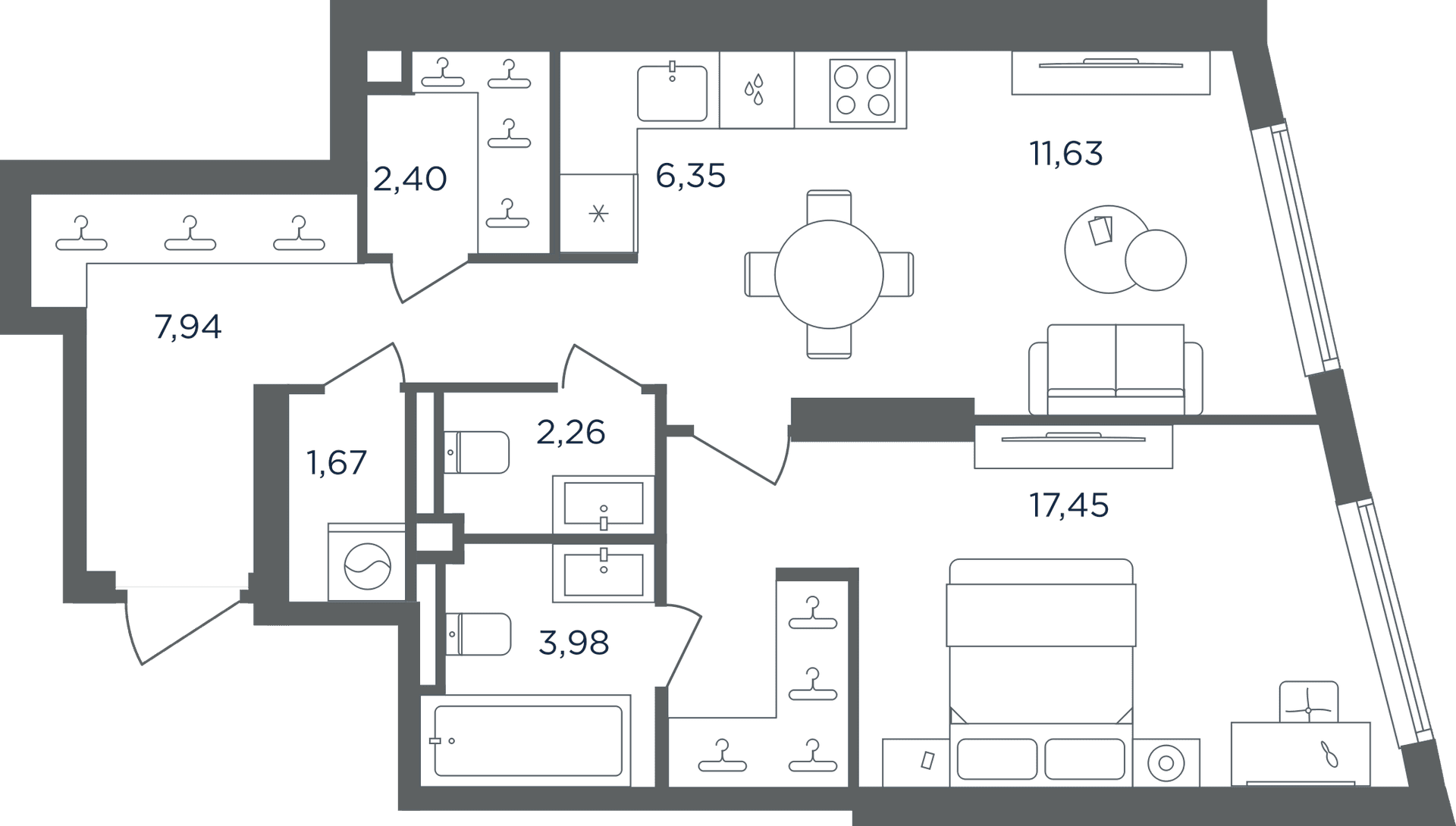 Планировка: Евродвушка 53,7 м² в ЖК «Сикрет Гарден»