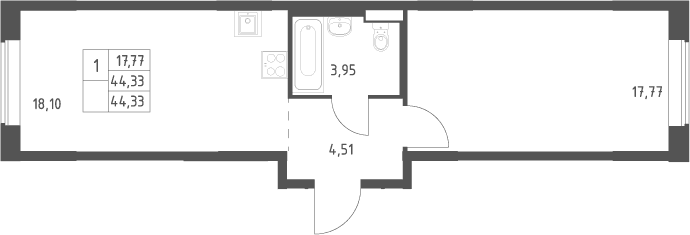 Планировка: Евродвушка 44,3 м² в ЖК «Большое Юрлово»