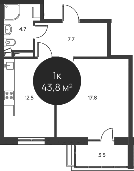 Планировка: Евродвушка 42,7 м² в ЖК «Павлово 3»