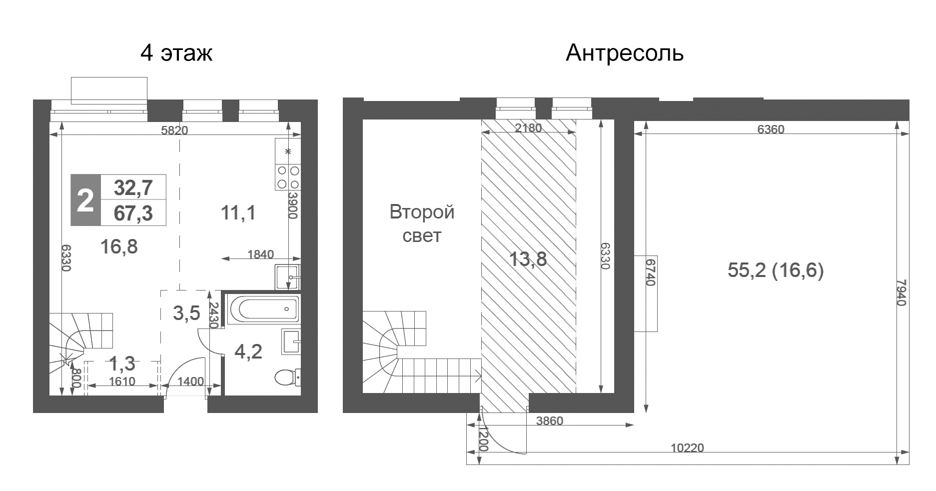 Планировка: Евродвушка 50,7 м² в ЖК «Дубровицы Клаб»
