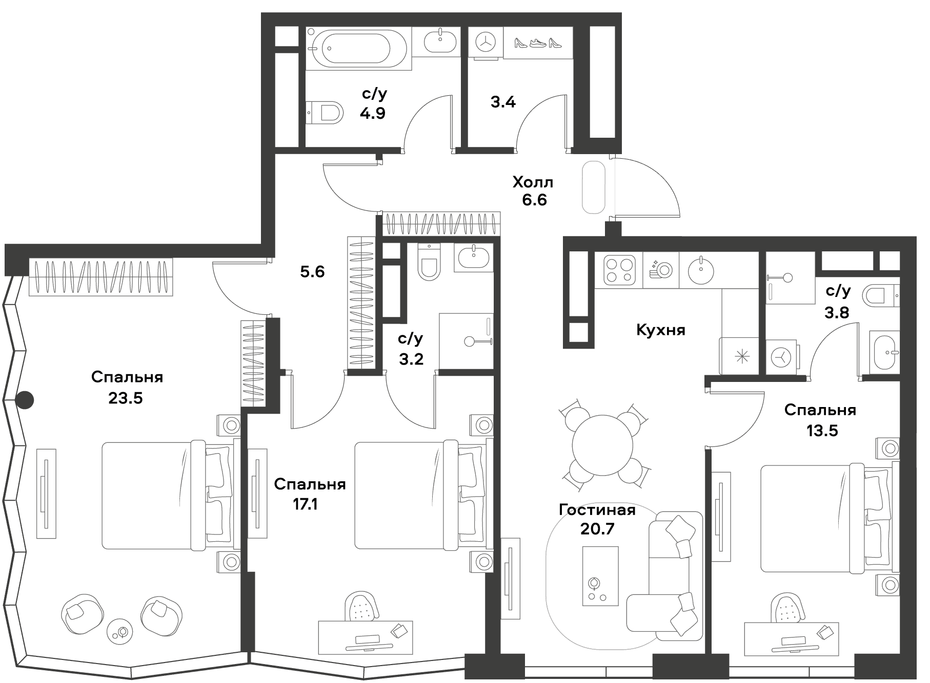 Планировка: Квартира евро-4 102,3 м² в ЖК «АЛИА»