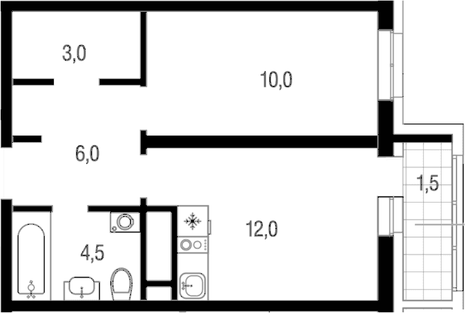 Планировка: 1-комнатная квартира 35,5 м² в ЖК «Котельники парк»