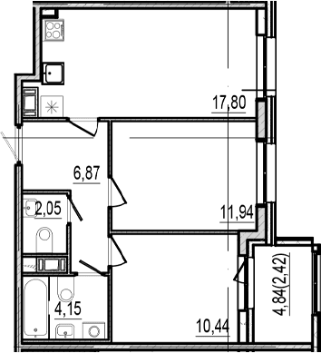 Планировка: 2-комнатная квартира 53,3 м² в ЖК «Оптимист»