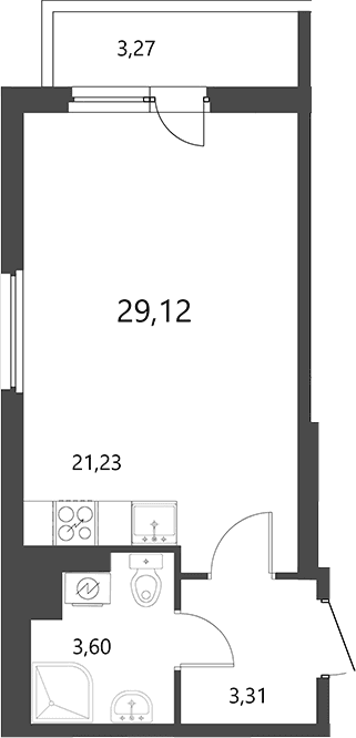 Планировка: Студия 28,1 м² в ЖК «Лето»