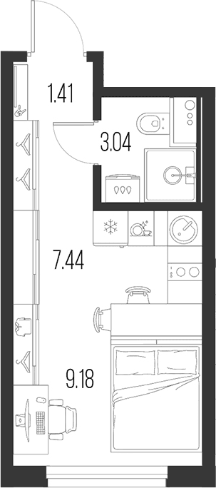 Планировка: Студия 21,1 м² в ЖК «Новая земля»