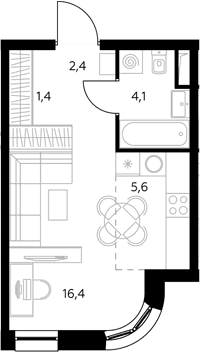 Планировка: Студия 30,3 м² в ЖК «Адмирал»
