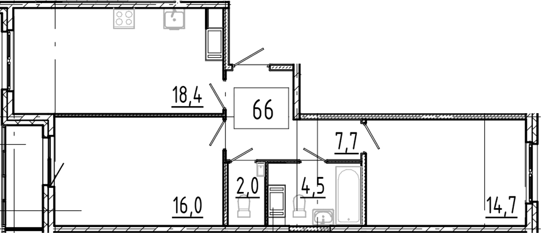 Планировка: Евротрёшка 63,3 м² в ЖК «Клюква.Парк»