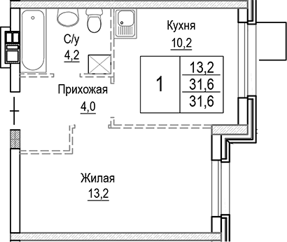1-комнатная квартира