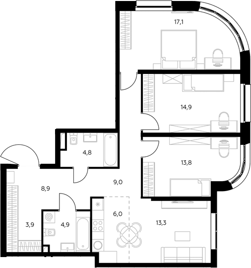 Планировка: Квартира евро-4 97,6 м² в ЖК «Адмирал»